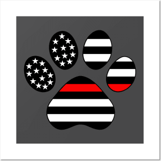 Thin Red Line Firefighter Paw Print Posters and Art
